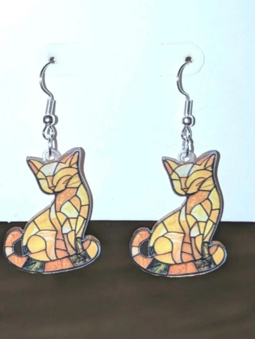 Stylized Yellow Cat Dangle Earrings - Charming Pet-Themed Jewelry